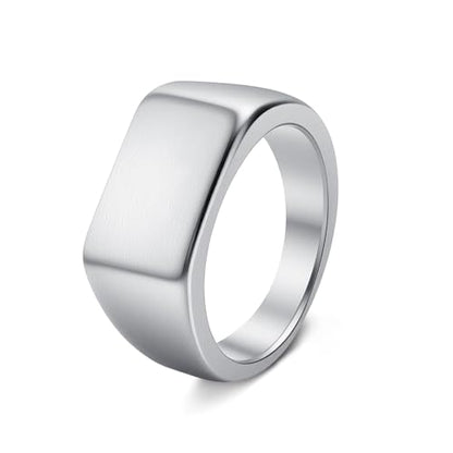 Mens Stainless Steel Plain Signet Rings 4/7/10/14MM Rectangular Pinky Rings | High Polish Classic Blank Thumb Rings, Everyday Comfit Wear, Gift for Men - color: Silver10