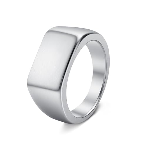 Mens Stainless Steel Plain Signet Rings 4/7/10/14MM Rectangular Pinky Rings | High Polish Classic Blank Thumb Rings, Everyday Comfit Wear, Gift for Men - color: Silver10