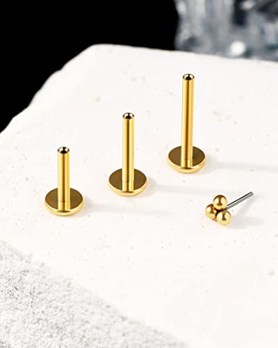Cocharm G23 Titanium 16g Helix Cartilage Earrings Threadless 6mm, 8mm, 10mm Cluster Ear Studs Tragus Conch Piercing 16 Gauge Surgical Steel Medusa Stud - color: Gold