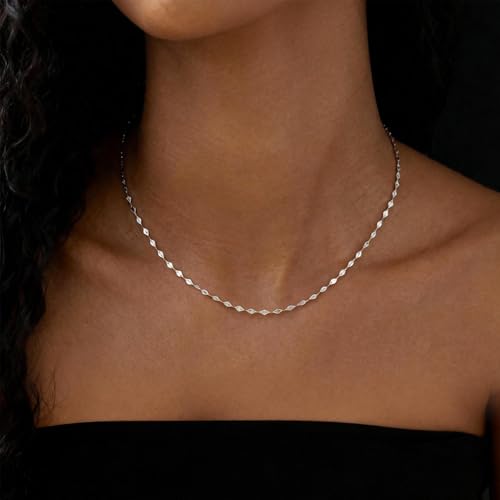 Layered Choker Necklace for Women Stackable Chain Dainty Zircon Pendant Set | 2PCS, Silver/14K Gold Plated, Box/Ball/Rope/Lip chain, Layering Diamond Cut CZ Pendant, Dainty Thin Chain, Trendy Prom Gift - color: Silver, style: Style 04