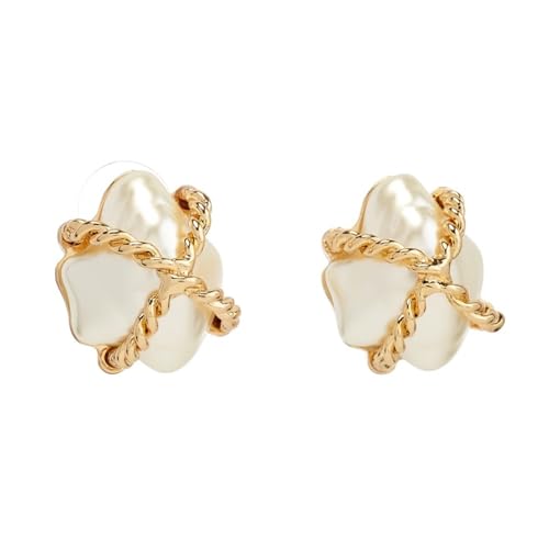 Women's Gold "X" Pearl Nugget Clip-On Earrings