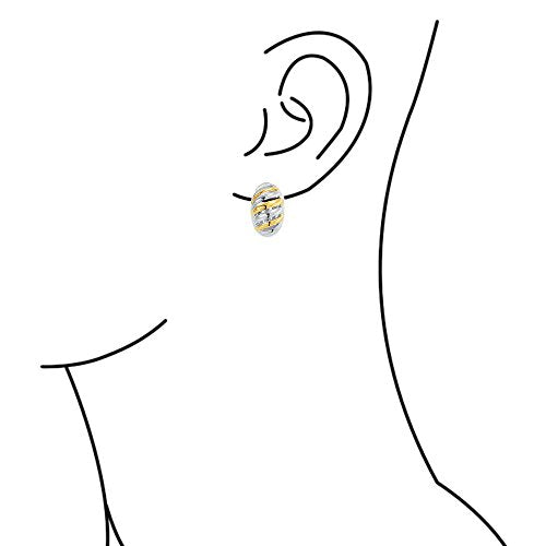 Shrimp Style Stripe Twist 2 Tone Dome Clip On Earrings Gold Plated Rhodium - color: Multi-color