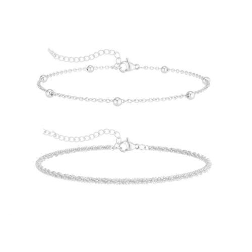Double Layer Gold Anklet Set for Women Simple Silver Bead Minimalist Foot Jewelry Adjustable Chain Beach Accessories - style: A Silver Style
