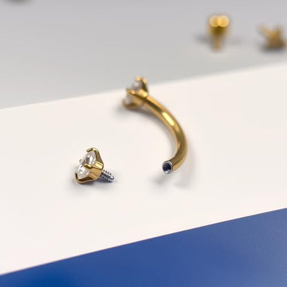 16G Eyebrow Piercing Jewelry Rook Earrings for Women Internal Thread Curved Barbell CZ Eyebrow Rings Vertical Labret Lip Jewelry Ear Rook Stud Small Tiny Belly Button Ring 6mm/8mm/10mm - color: Gold