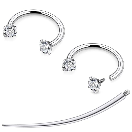 F136 Titanium 20/18/16/14g 8/10/12mm 10 Colors CZ Horseshoe Nose Ear Septum Lip Rings Piercings Jewelry Cartilage Tragus Helix Daith Earrings for Women Men - color: White CZ, size: 16g*10mm*3mm