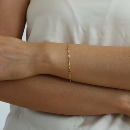 18K Gold Plated Pearl Beaded Cross Bracelets for Women Adjustable Stainless Steel Dainty Thin Gold Box Cuban Twisted Link Chain Bracelet Bridesmaid Jewelry Gifts - color: Lip-Gold