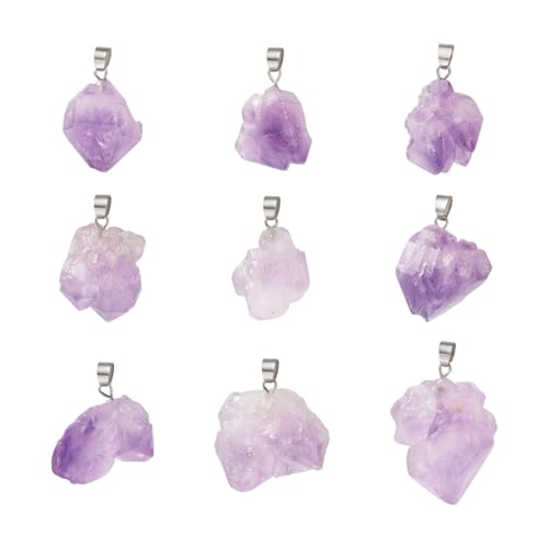 20Pcs Natural Irregular Amethyst Rock Stone Pendants Healing Crystal Chakra Gemstone Charms for Jewelry Making Hole: 4x4mm - color: 2-Purple Amethyst-Nugget
