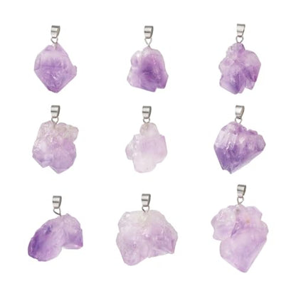 20Pcs Natural Irregular Amethyst Rock Stone Pendants Healing Crystal Chakra Gemstone Charms for Jewelry Making Hole: 4x4mm - color: 2-Purple Amethyst-Nugget