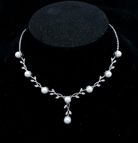 Jewelry Set for Women Bride Bridesmaid Wedding Party Prom Necklace Earrings Bracelet Set Gift for Mother Wife Friend - color: Pearl-White