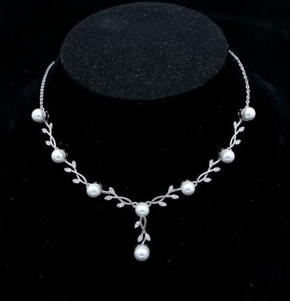 Jewelry Set for Women Bride Bridesmaid Wedding Party Prom Necklace Earrings Bracelet Set Gift for Mother Wife Friend - color: Pearl-White
