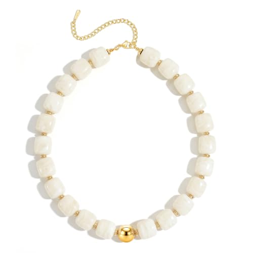 Ritach Chunky Beaded Necklaces for Women - Colorful Large Square Acrylic Beaded Necklace Boho Chunky Necklace Adjustable Statement Choker Necklace for Women Waterproof Summer Beach Jewelry Gifts - color: White