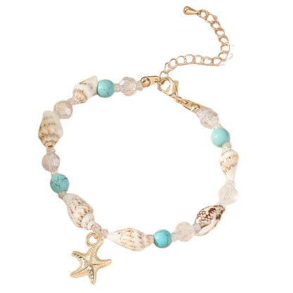Shell Starfish Bracelet Seahorse Conch Starfish Sea Shell Pearls Charm Stone Bracelet Statement Bohemian Sea Themed Beach Jewelry for Women - color: Blue C