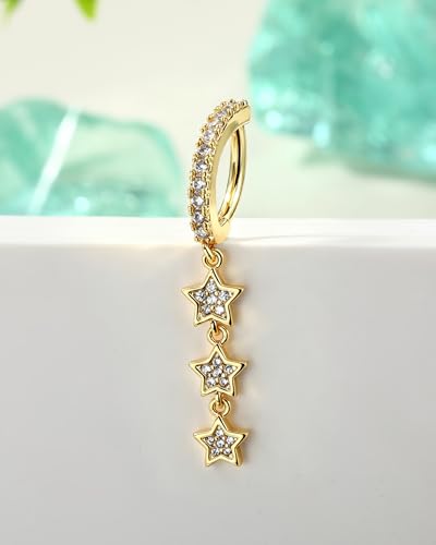 COCHARM Clicker Belly Button Rings, 14K Gold Plated Belly Navel Rings for Women, Stainless Steel Belly Piercing Jewelry Dangly - color: YG-8MM