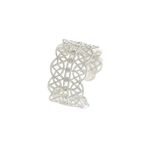 Valentines Rings for Women, Non Tarnish Chunky Wedding Ring Set, Adjustable Bohemian Statement Ring - style: Silver Wide Edge Wave Style