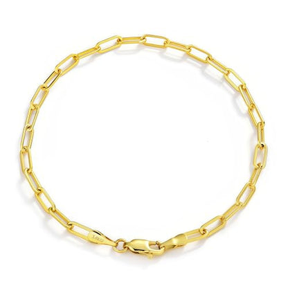 14K Gold Paperclip Bracelet for Women Men, 3-5mm Link Chain | Polished rectangular links with 14K gold, lightweight, hypoallergenic and non-tarnishing, 6.5-8in for solo or stacking