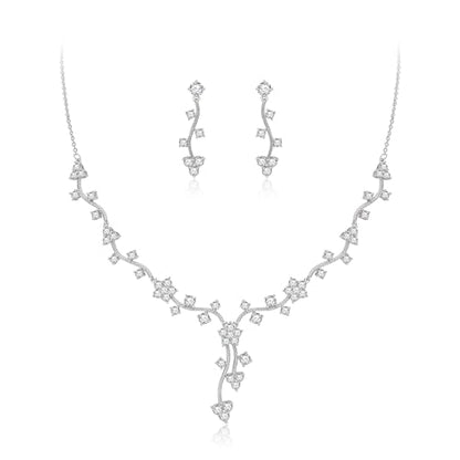 Crysdue Women's Wedding Bridal Jewelry Set for Brides Bridesmaids Cubic Zirconia Flower Leaf Vine Necklace Dangle Earrings for Prom Party - style: 32-silver