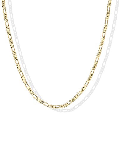 PAVOI Chain Necklace for Women, 14K Gold Plated Adjustable Layering Chain - style: Figaro-L
