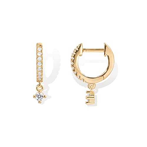 PAVOI 14K Gold Plated Huggie Hoop Earrings with Charms for Women - 925 Sterling Silver Posts Dainty Motif Huggie Hoop Dangle Earrings - Lightweight Dangle Drop Jewelry with Cubic Zirconia - style: Cubic Zirconia