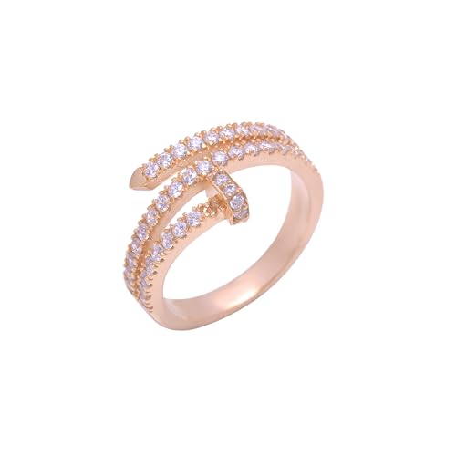 925 Sterling Silver Nail Wrap Cluster Ring for Women in 24K Yellow, Rose & White Gold Plated Sparkling Cubic Zirconia CZ Jewelry Gift for Her Elegant Cocktail & Statement Ring - color: Rose Gold, size: 6