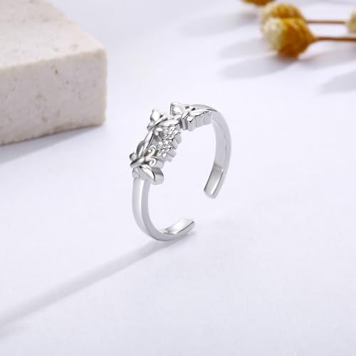 Sariel 925 Sterling Silver Toe Rings for Women Boho Adjustable Mid Finger Rings Summer Vacation Ocean Beach - color: Butterfly 2