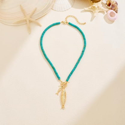 Shell Necklaces for Women Trend Boho Scarf Necklaces Ocean Mermaid Conch Seashell Necklace Summer Gold Fish Necklace Fashion Beach Jewelry - color: Fish necklace