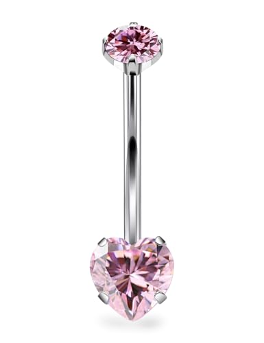 Long Belly Button Rings Surgical Steel Belly Button Ring 14mm Navel Rings for Women 14G Long Bar Navel Piercing Jewelry Heart Crystal - color: 1pc,14g,14mm bar,pink