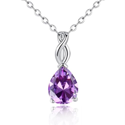 VOLUKA Created Opal/Amethyst/Mystic Topaz Pendant Necklace for Women,18K White/Rose Gold Plated Chain Wedding Engagement Jewelry Gift - color: Created Amethyst Pear Necklace