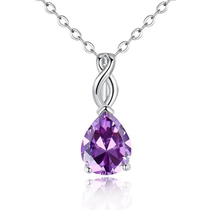 VOLUKA Created Opal/Amethyst/Mystic Topaz Pendant Necklace for Women,18K White/Rose Gold Plated Chain Wedding Engagement Jewelry Gift - color: Created Amethyst Pear Necklace