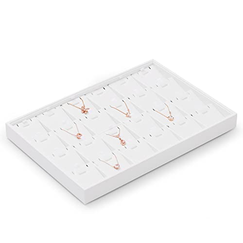 Oirlv Premium White Leather Stackable Jewelry Tray 24 Grid Jewelry Organizer Tray with Removable Inserts Cards Necklace Display Holder | 24 Necklace Pendant Sections,Removable Insert Cards,Anti-Tangle Design,Space-Saving Event Display,13.8×9.5Inch - color