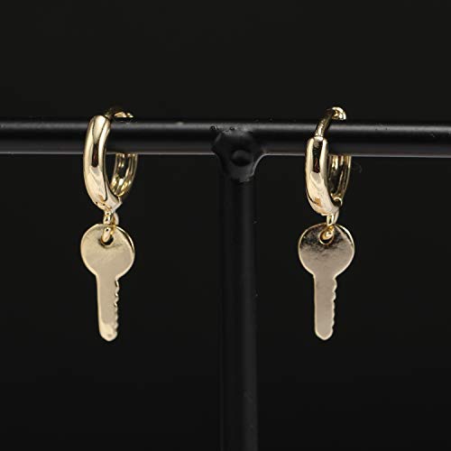 XYJZXY Gold Huggie Small Hoop Earrings with Charm Personalized Snake/Evil Eye/Star/Cross/Lock/Key 18k Gold Plated Crystal Drop Dangle Earrings for Women - style: Key
