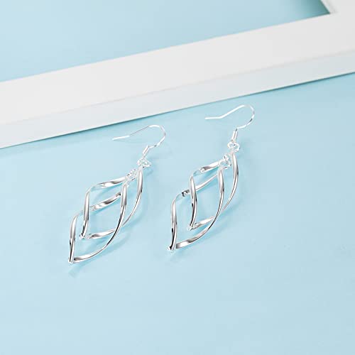 Linear Swirl Wire Earrings For Women dangling Boho Dangle Drop - color: Silver-Linear Swirl Wire Earrings