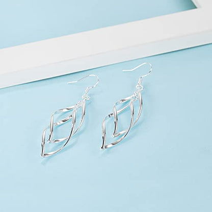Linear Swirl Wire Earrings For Women dangling Boho Dangle Drop - color: Silver-Linear Swirl Wire Earrings