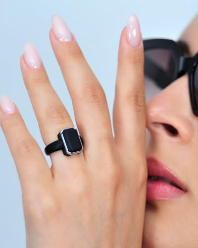 Patented Metal-Framed Silicone Rings - Emerald Collection - color: Pack C - Black / Metal Silver