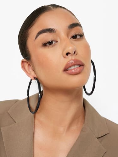 FindChic Twisted Hoop Earrings for Women, Silver/Black/14K Gold Plated Hypoallergenic Hollow Tube Rounded Loop Earrings, 30mm/40mm/60mm/80mm Hoops with Custom Name Options and Gift Box - color: a.Black, size: 80MM