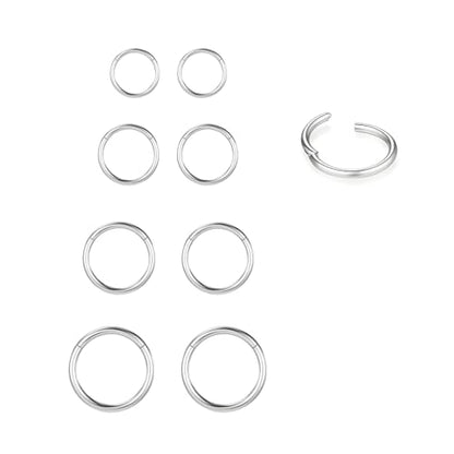4/8Pcs 20G 18G 16G Nose Rings Hoops Surgical Steel | Nose Seamless Hinged Clicker Segment Septum Lip Rings Conch Tragus Cartilage Daith Rook Piercing Jewelry 6mm 8mm 10mm 12mm - color: Silver, size: 16G*(6/8/10/12mm)-8pcs