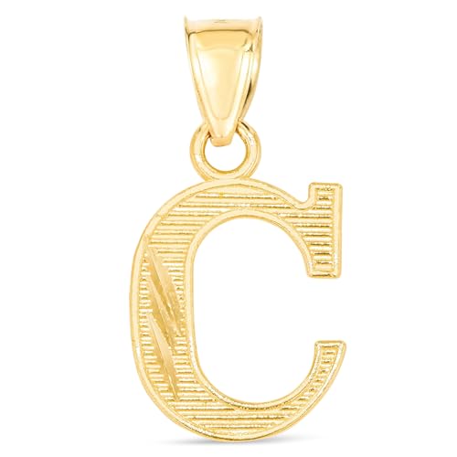 Floreo 10k Yellow Gold 0.45" Personalized Lighting Alphabet Letter A - Z Initial Charm Pendant with optional Extendable Chain Necklace - size: Pendant Only, style: - C -