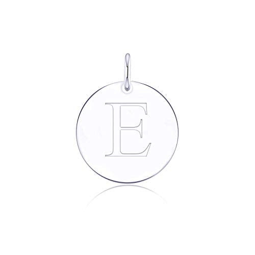 Sterling Silver Mini Initial Disc Round Charm Pendant for Women - color: E