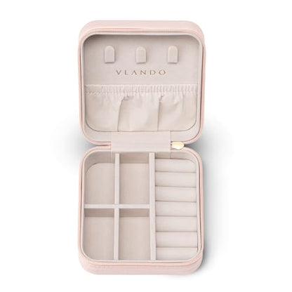 VLANDO Small Faux Leather Travel Jewelry Box Organizer Display Storage Case for Rings Earrings Necklace, Pink - color: MI. Pink