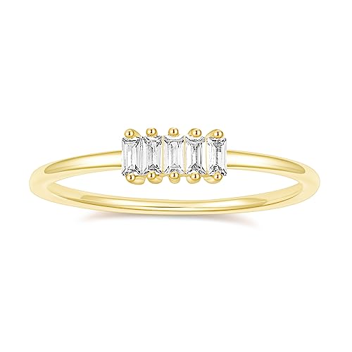 TIGRADE 1.5mm Eternity Ring 14k Gold Plated Stacking Ring Baguette Cubic Zirconia Petite Wedding Band for Women Size 3-12 - color: Gold