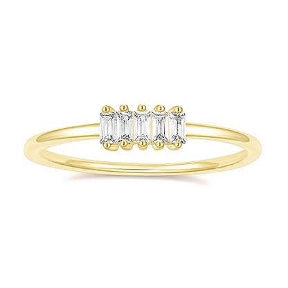TIGRADE 1.5mm Eternity Ring 14k Gold Plated Stacking Ring Baguette Cubic Zirconia Petite Wedding Band for Women Size 3-12 - color: Gold