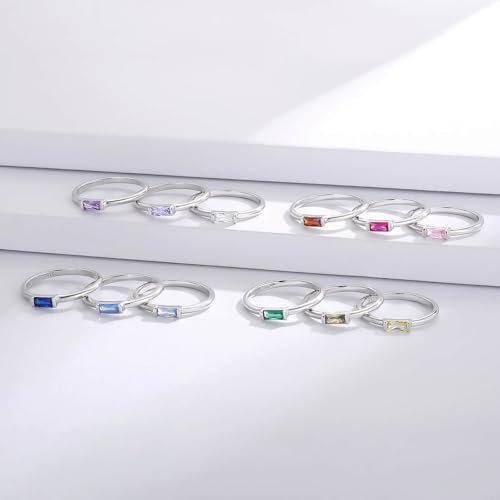 Sariel Birthstone Rings Jewelry 925 Sterling Silver Colorful Stackable Promise Ring for Women Wife Girlfriend Mom - color: August