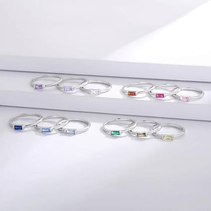 Sariel Birthstone Rings Jewelry 925 Sterling Silver Colorful Stackable Promise Ring for Women Wife Girlfriend Mom - color: December