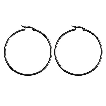 Rounded Hoops Earrings (20mm-60mm Diameter) - color: Black 50mm