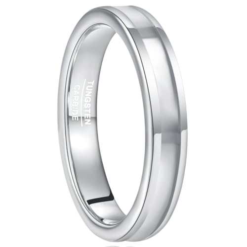 Vakki 4mm 6mm Womens Rose Gold Tungsten Carbide Ring with Mother of Pearl Shell/Marble Inlaid Wedding Band Comfort Fit Size 5-12 - color: B-4mm-Mother of Pearl & Silver