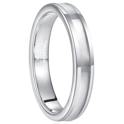 Vakki 4mm 6mm Womens Rose Gold Tungsten Carbide Ring with Mother of Pearl Shell/Marble Inlaid Wedding Band Comfort Fit Size 5-12 - color: B-4mm-Mother of Pearl & Silver