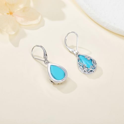 Black Onyx Earrings 925 Sterling Silver Black Onyx Dangle Drop Earrings Filigree Jewelry Gift for Women Girls - style: Turquoise