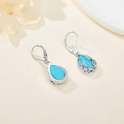 Black Onyx Earrings 925 Sterling Silver Black Onyx Dangle Drop Earrings Filigree Jewelry Gift for Women Girls - style: Turquoise
