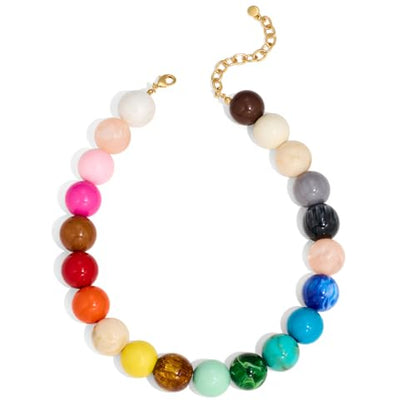 Chunky Beaded Choker Necklace for Women Boho Statement Necklace with Large Pearl Blue Brown Tone Resin Beads Summer Beach Jewelry Gifts - color: Colorful