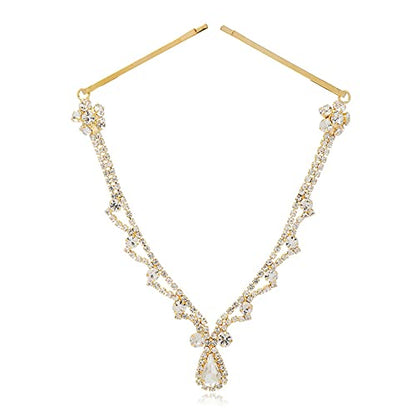 Missgrace Women Bridal Rhinestone Gold Forehead Head Chain Clip Headband Boho Crystal Teardrop Headpiece Hair Jewelry Wedding Prom Party Halloween Festival Hair Accessories for Women (Gold) - color: Gold