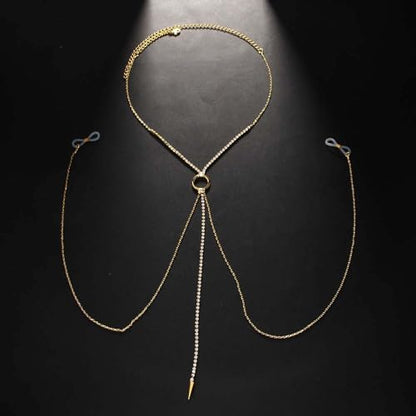 Rhinestone Fake Nipple Rings Body Chain for Women Crystal Tassel Bra Chest Chain Non Piercing Nipple Noose Body Chains Jewelry Sexy Summer Beach Bikini Body Jewelry - color: Gold